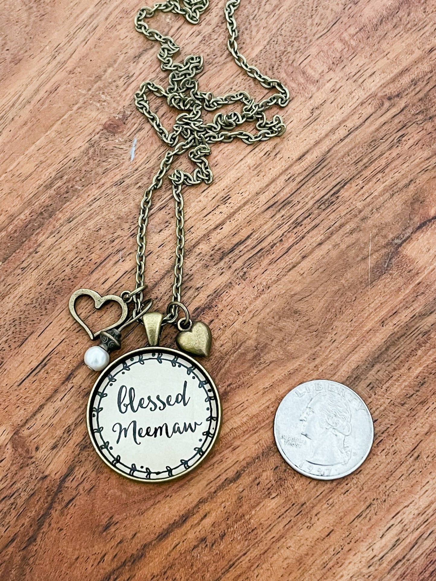 Blessed Meemaw Glass Pendant Necklace