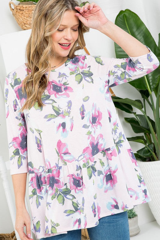 PLUS FLORAL BABYDOLL TUNIC TOP