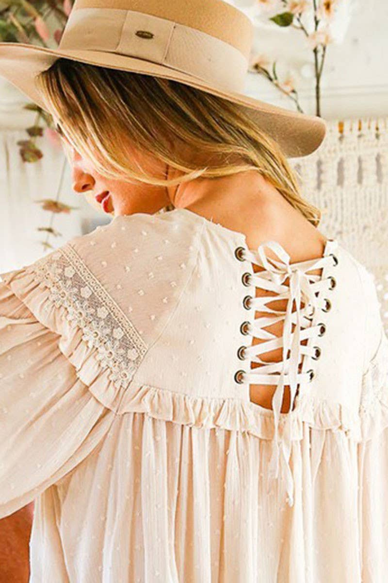 Lace Back Swiss Dot Patterned Blouse