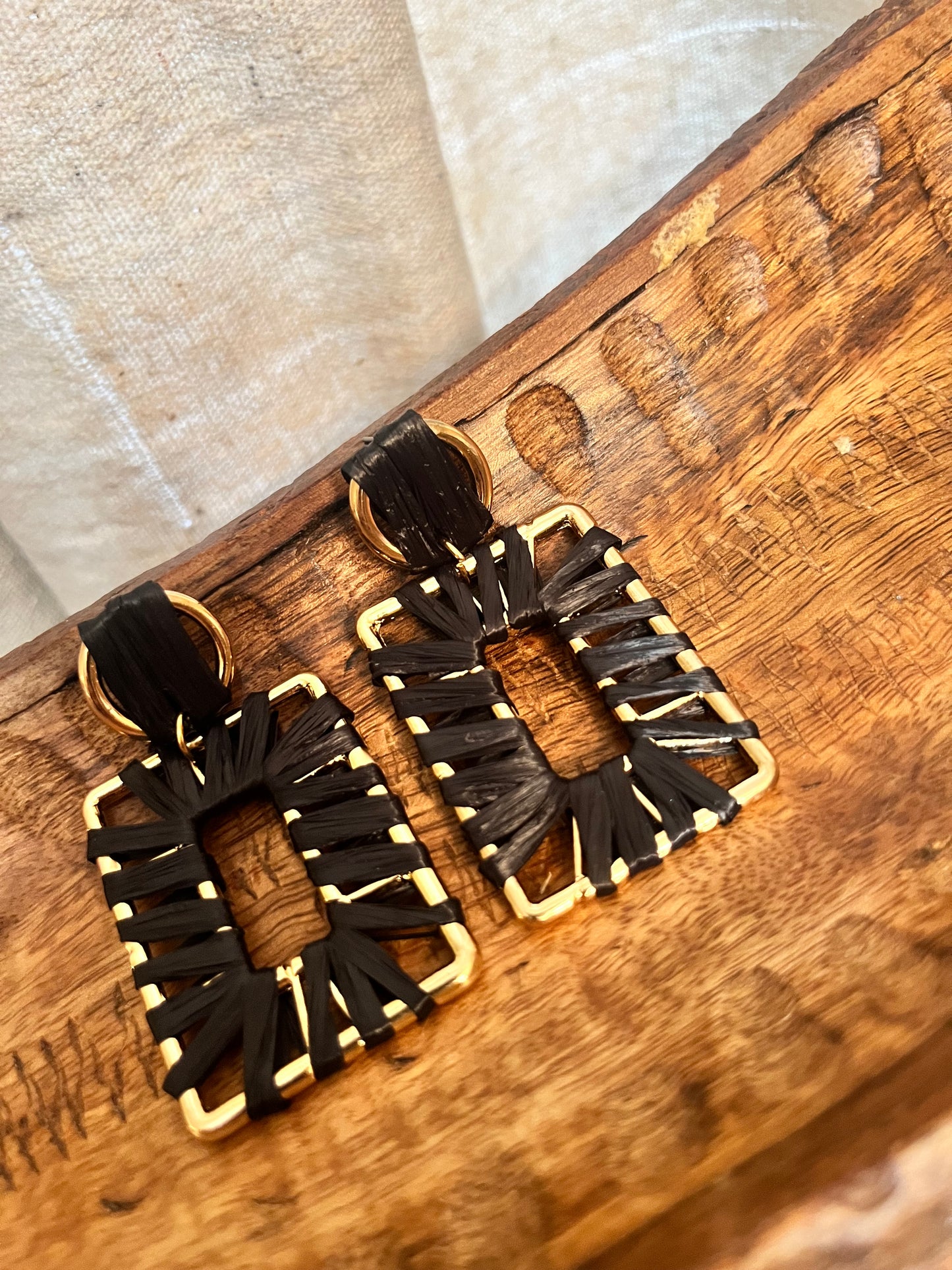 Black Raffia Wrapped Earring