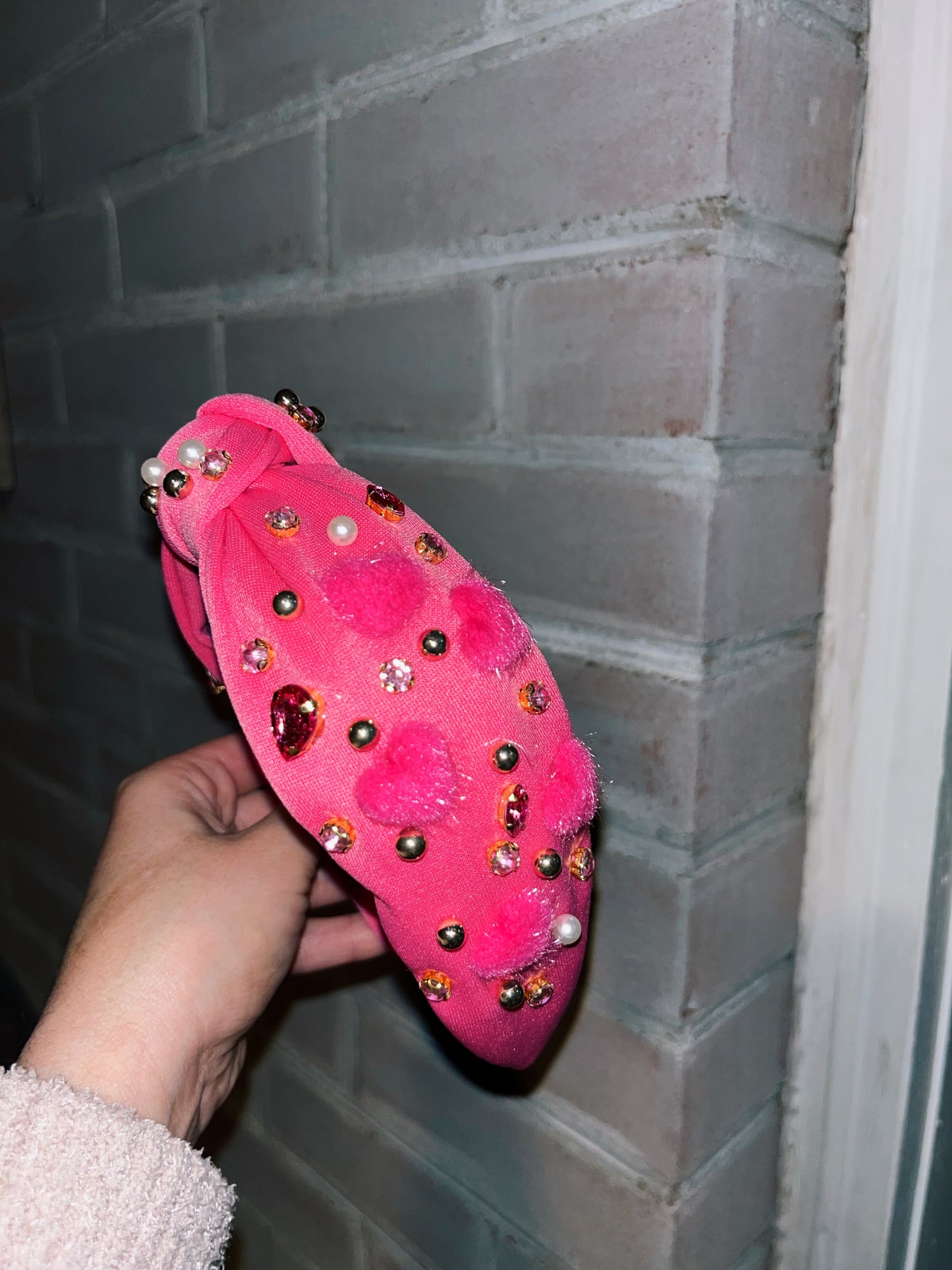 Pink Felt Heart Knot Headband