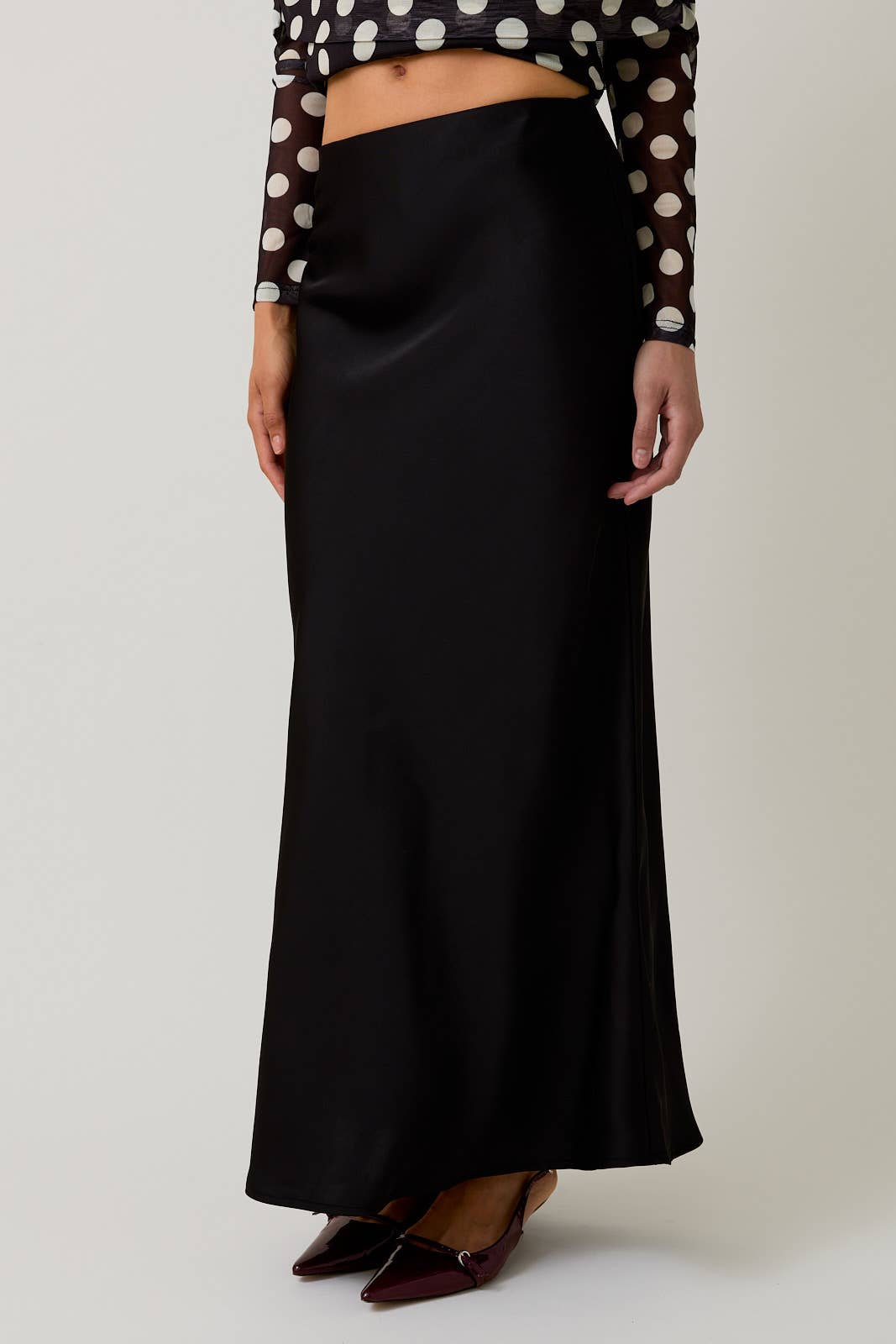 Black Satin Midi Skirt