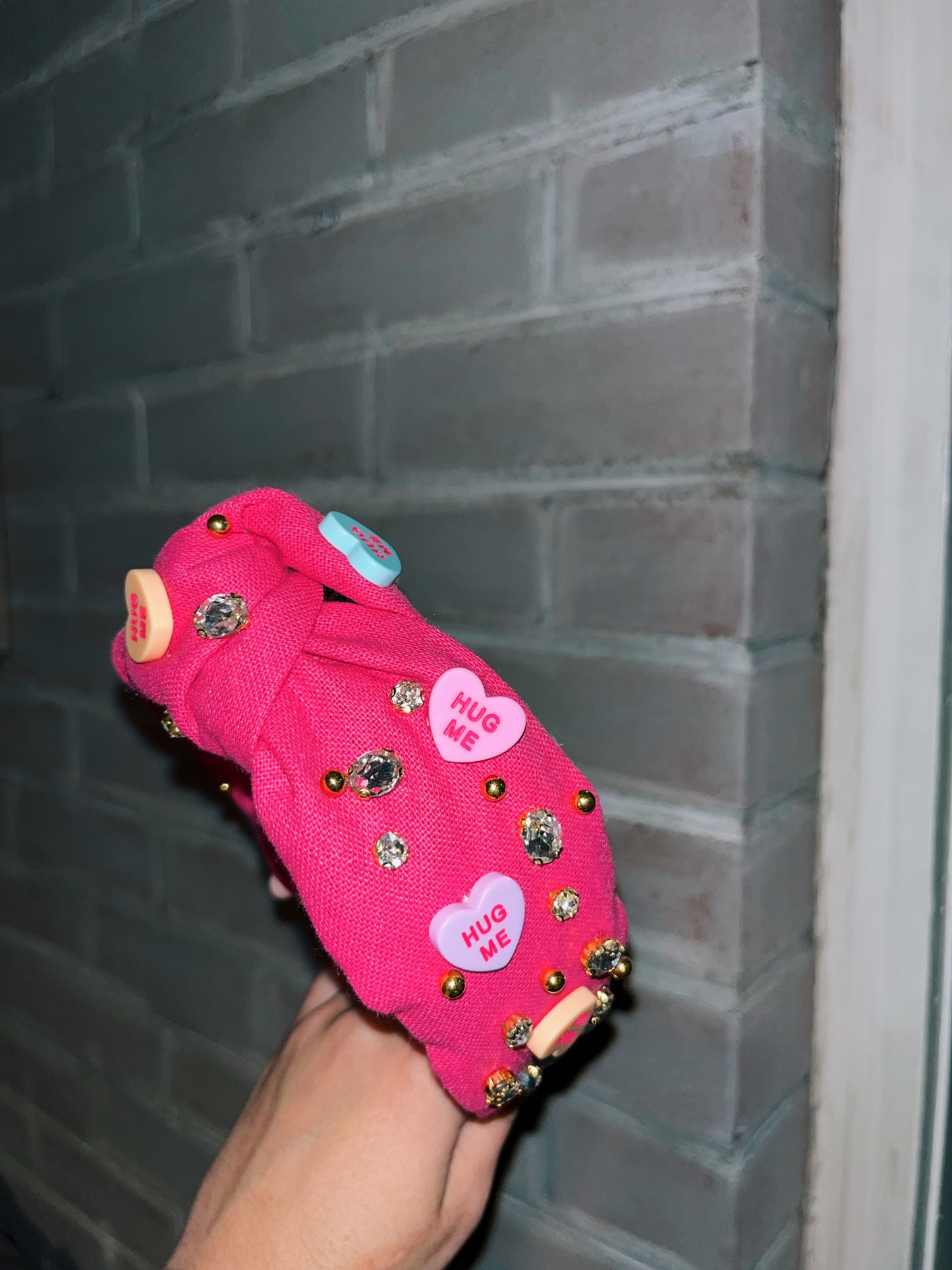 Pink Hug Me Hearts Knot Headband