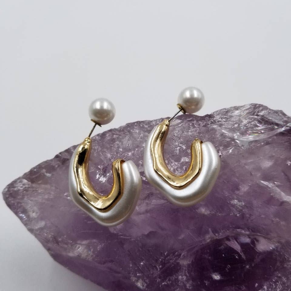 Gold Pearl Hoop Earring