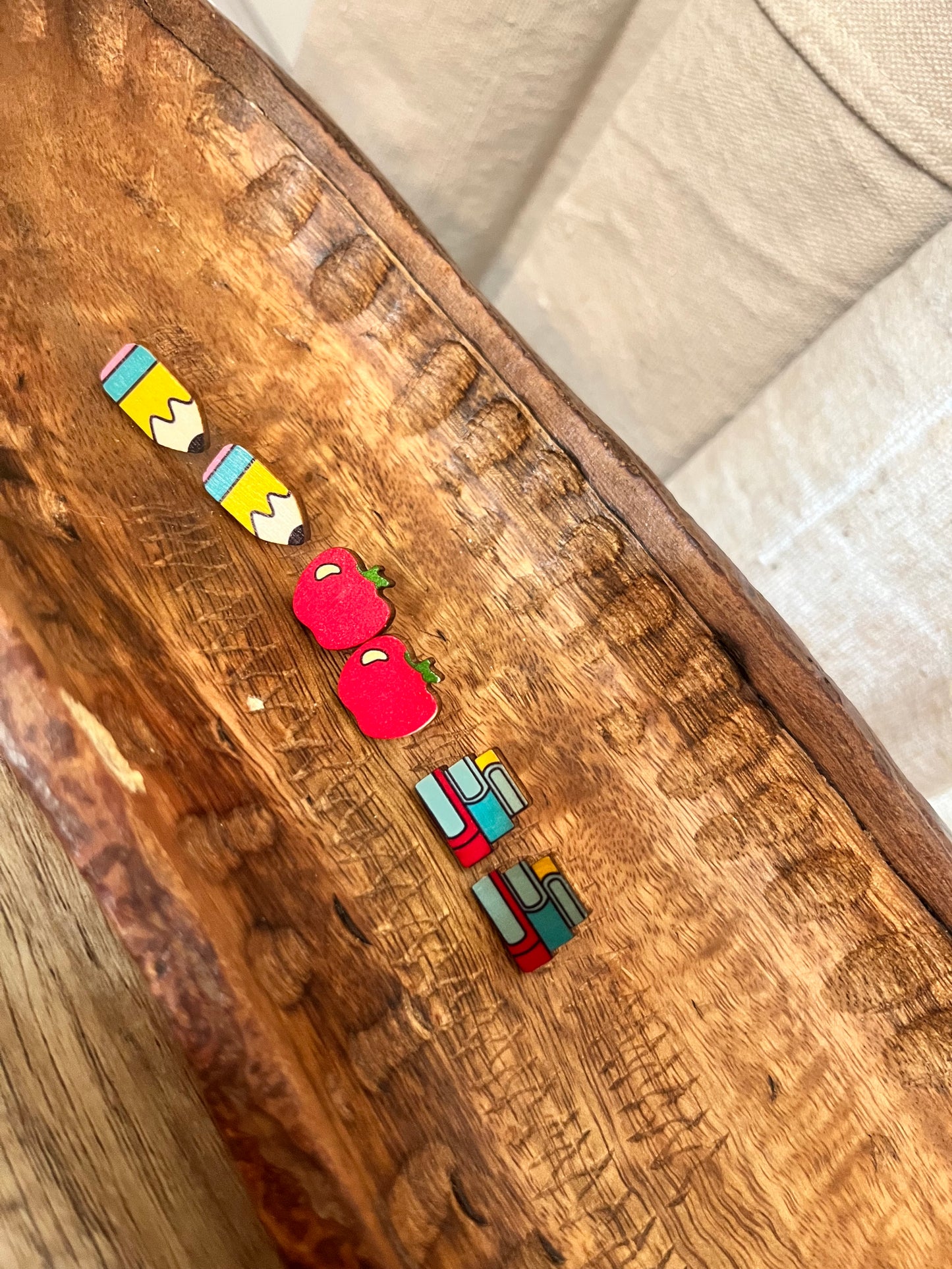 Teacher Wooden Stud Earring Set