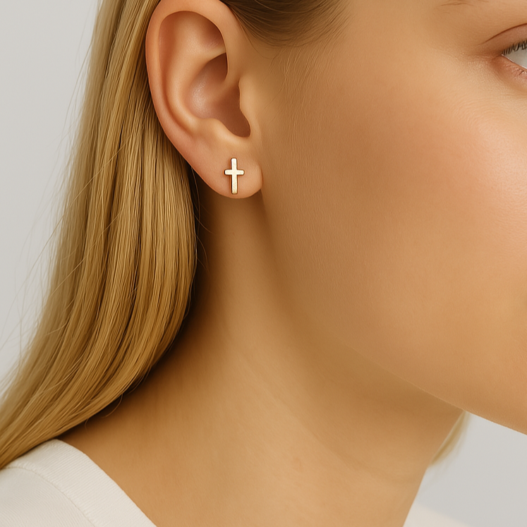 Stainless Steel Cross Stud Earrings