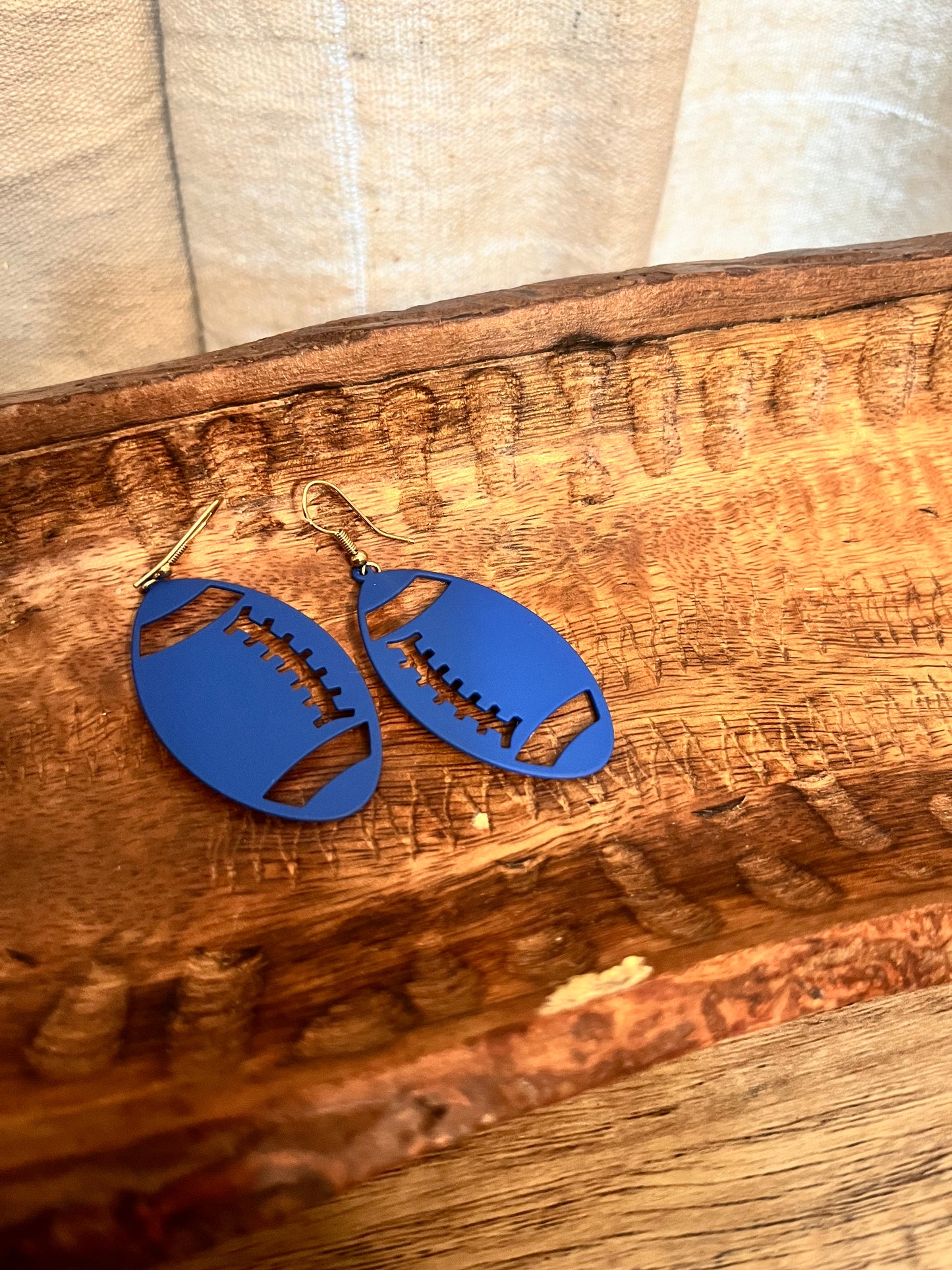 Ironman Blue Football Dangle Earring