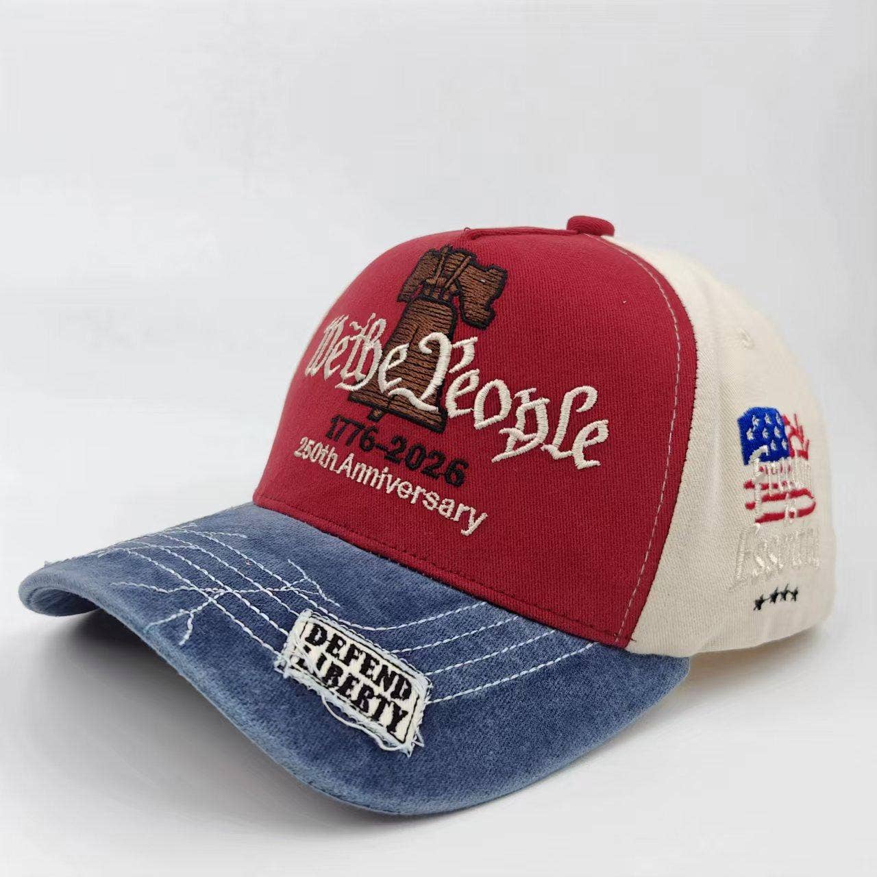 250th Anniv DD-214 Liberty Bell Embroidered Baseball Cap: Black / M