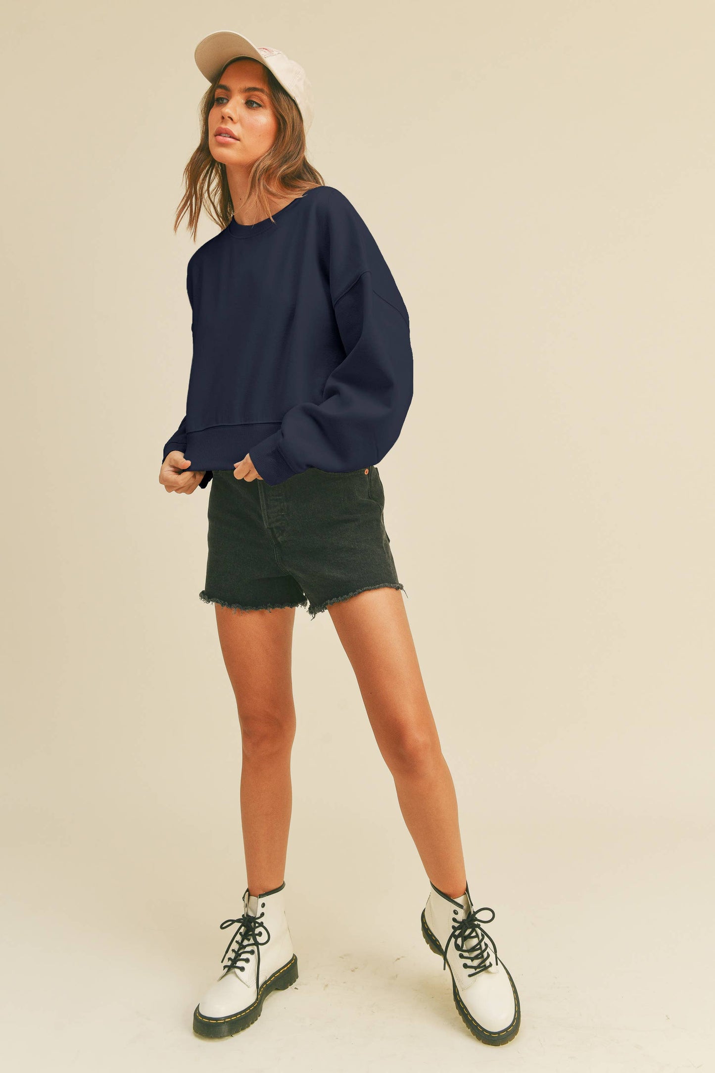 Heather Charcoal Cropped Long Sleeve Sweatshirt