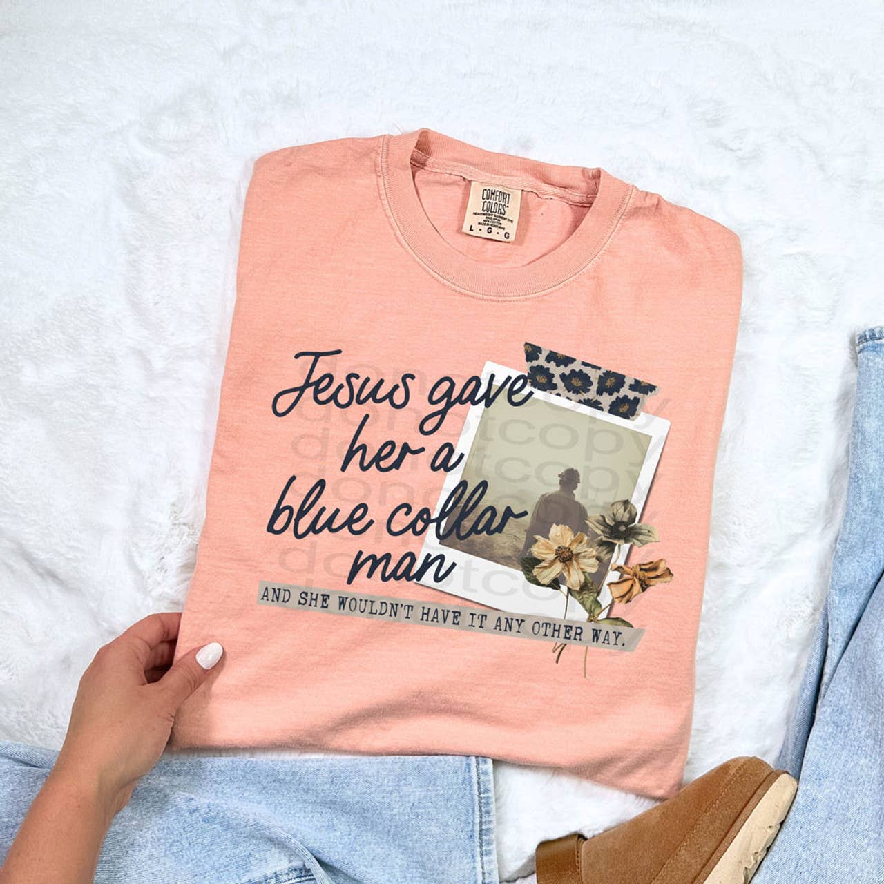 Jesus Gave Her A Blue Collar Man DTF Heat Transfer: Adult