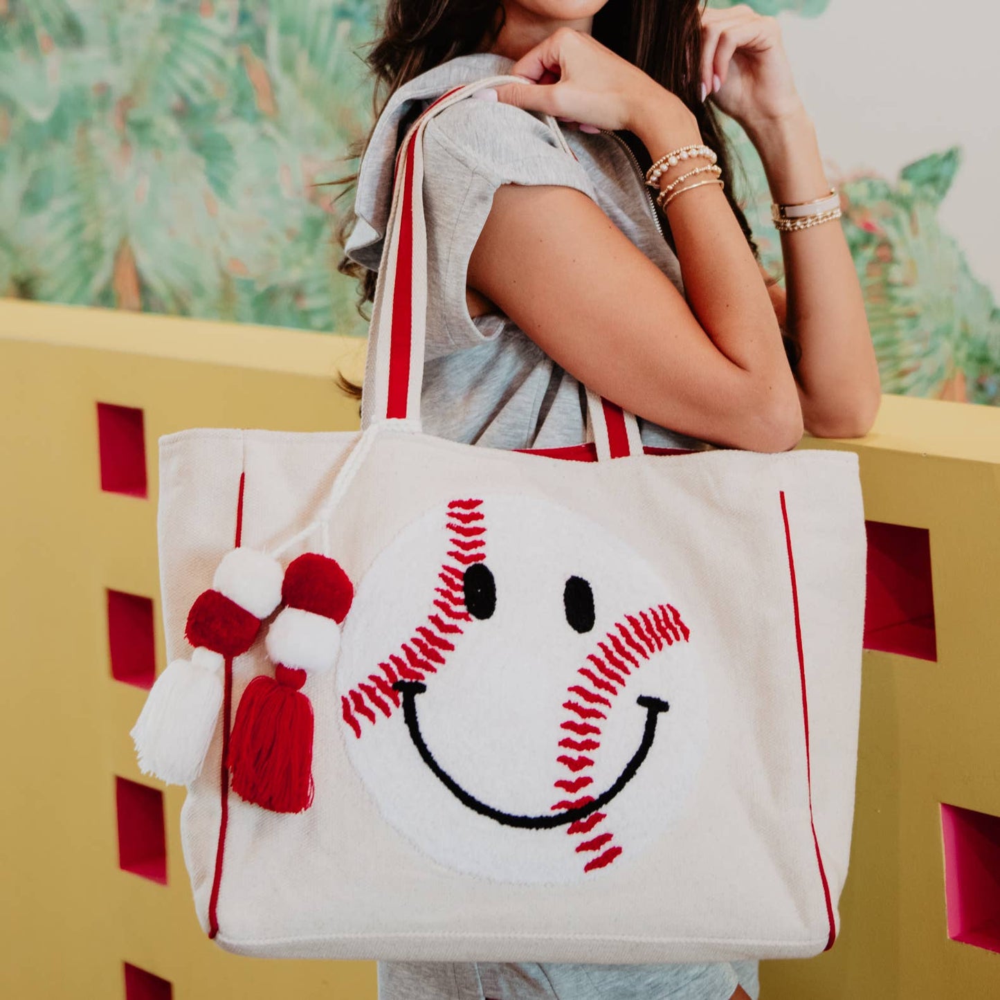Baseball Oversized Happy Face Tote Bag
