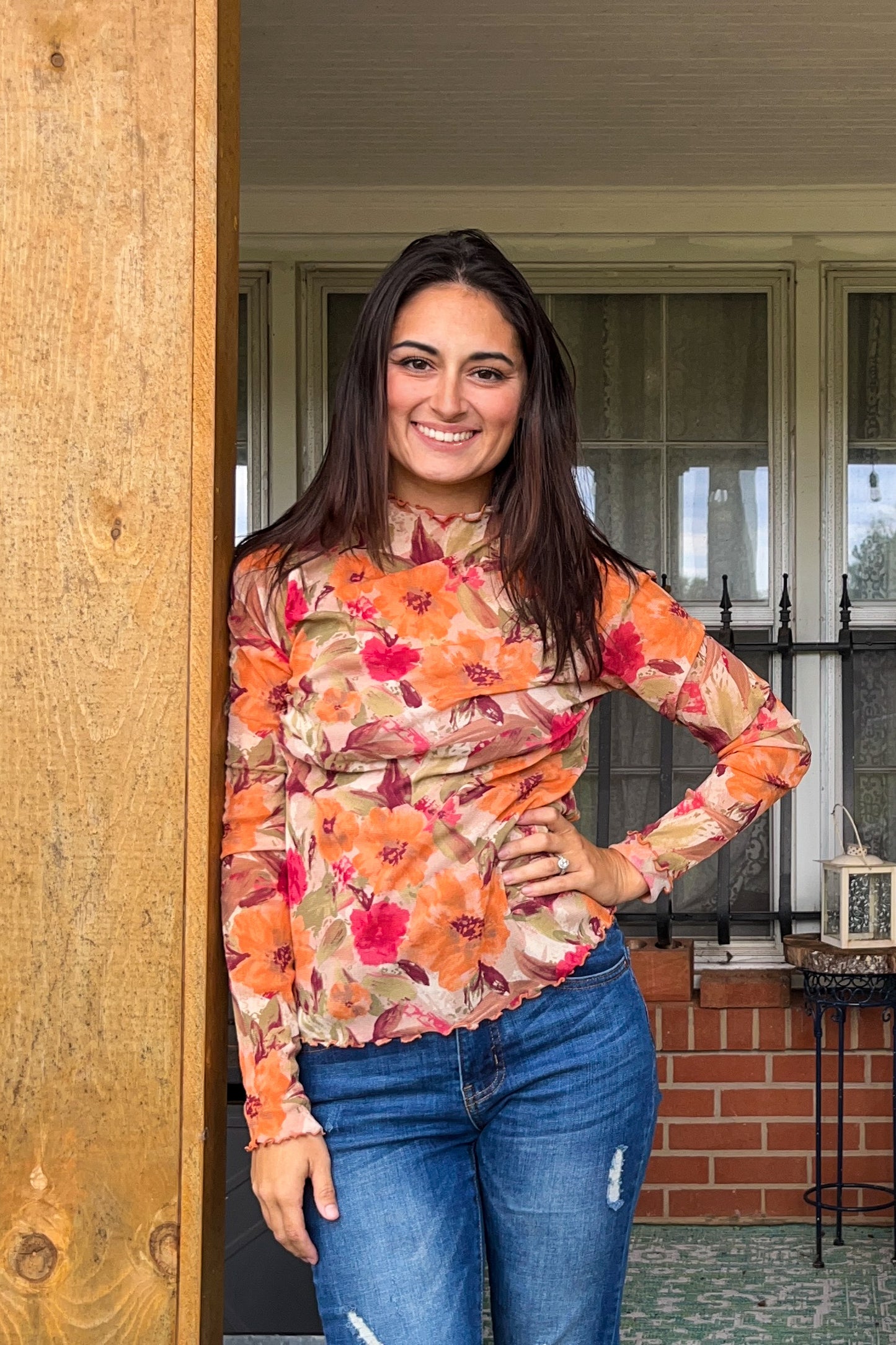 Autumn Floral Mesh Top