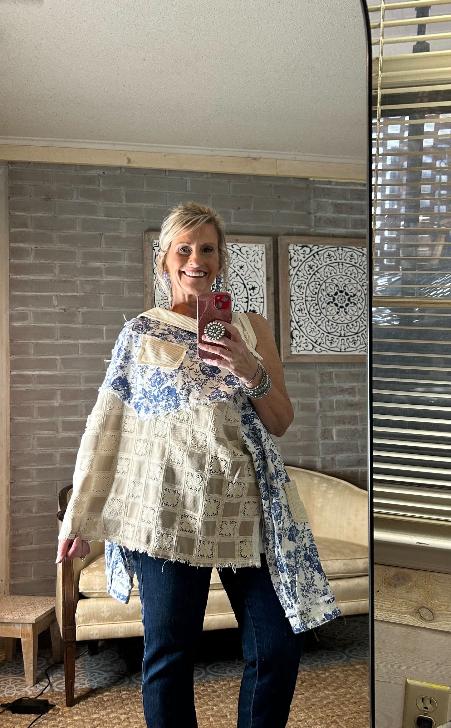 Blue Floral Light Denim Shacket