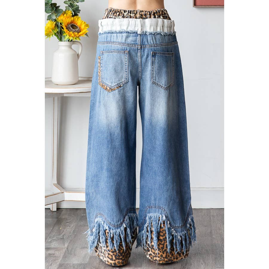 Washed Double Waist With Frayed Hem Jeans