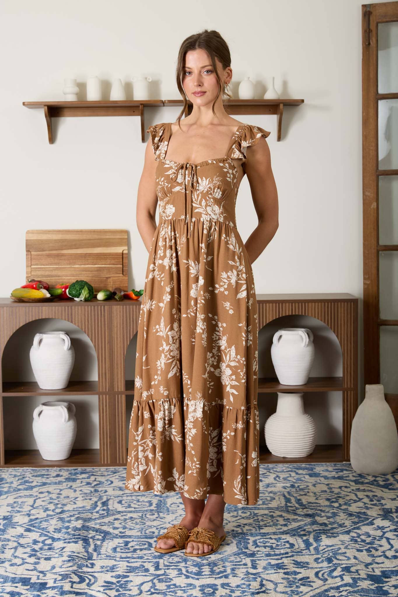 Tie Front Floral Midi Dress