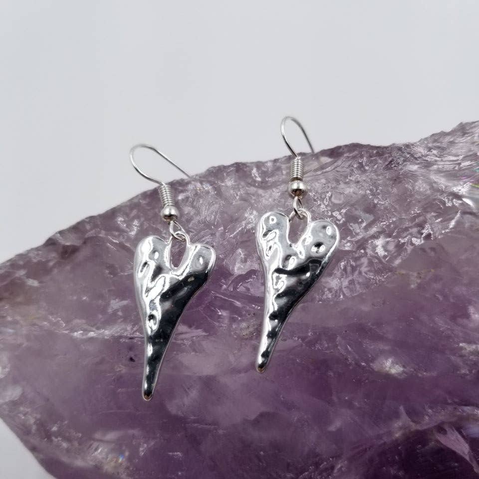 Hammered Tall Heart Earrings
