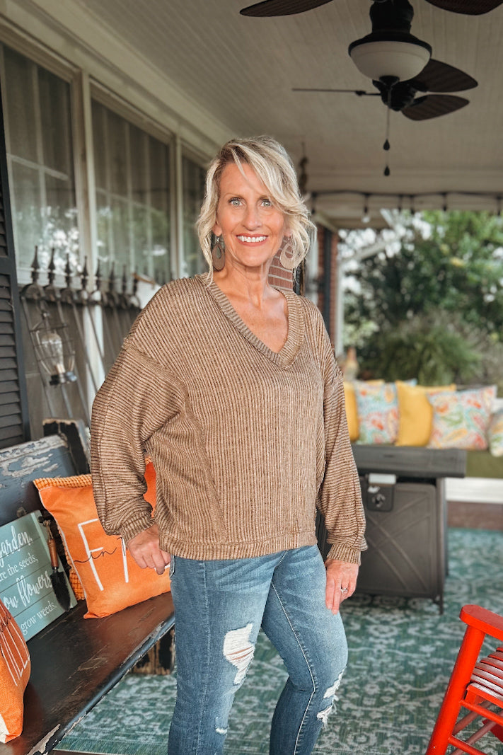 Mocha Rib Knit Blouse