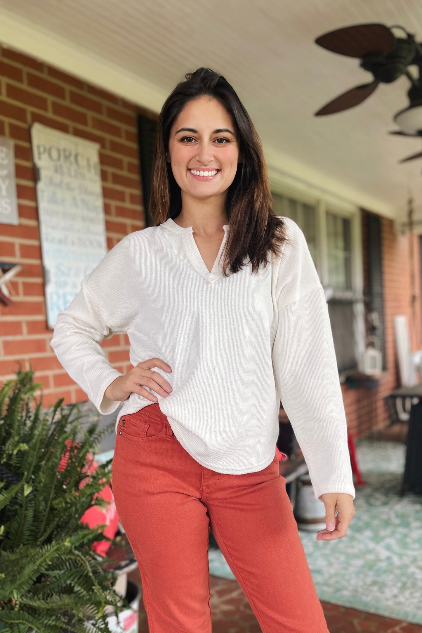 Blu Pepper Ivory Ribbed Knit Top