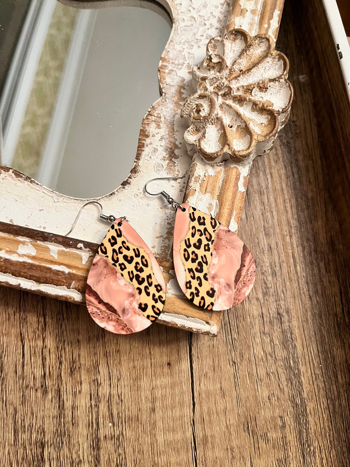 Pink Leopard Teardrop Earrings