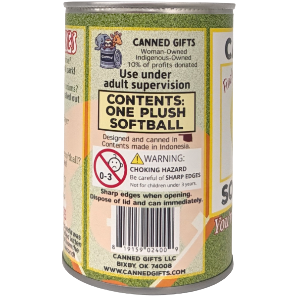 Canned Softball | Stuffed Sports Plush in a Can w/Jokes: Foil Lid