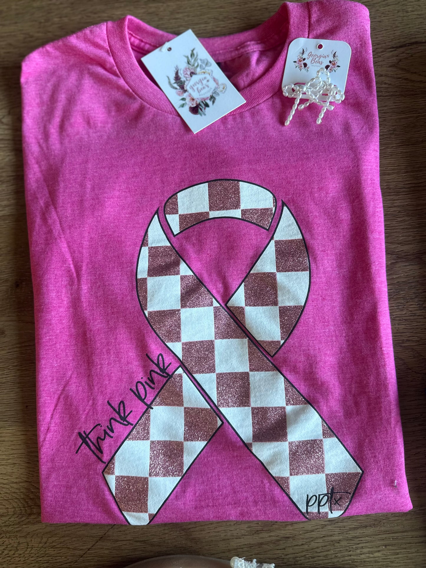 Think Pink Checkered Breast Awareness Tee