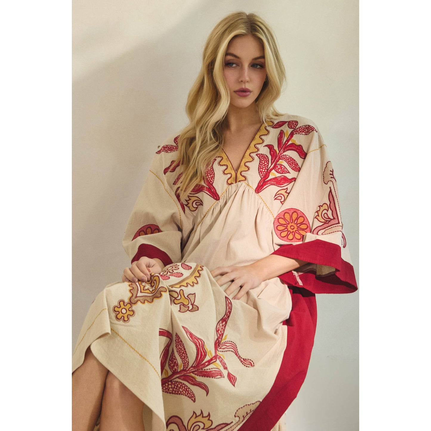 Vintage Embroidery Patch Maxi Dress