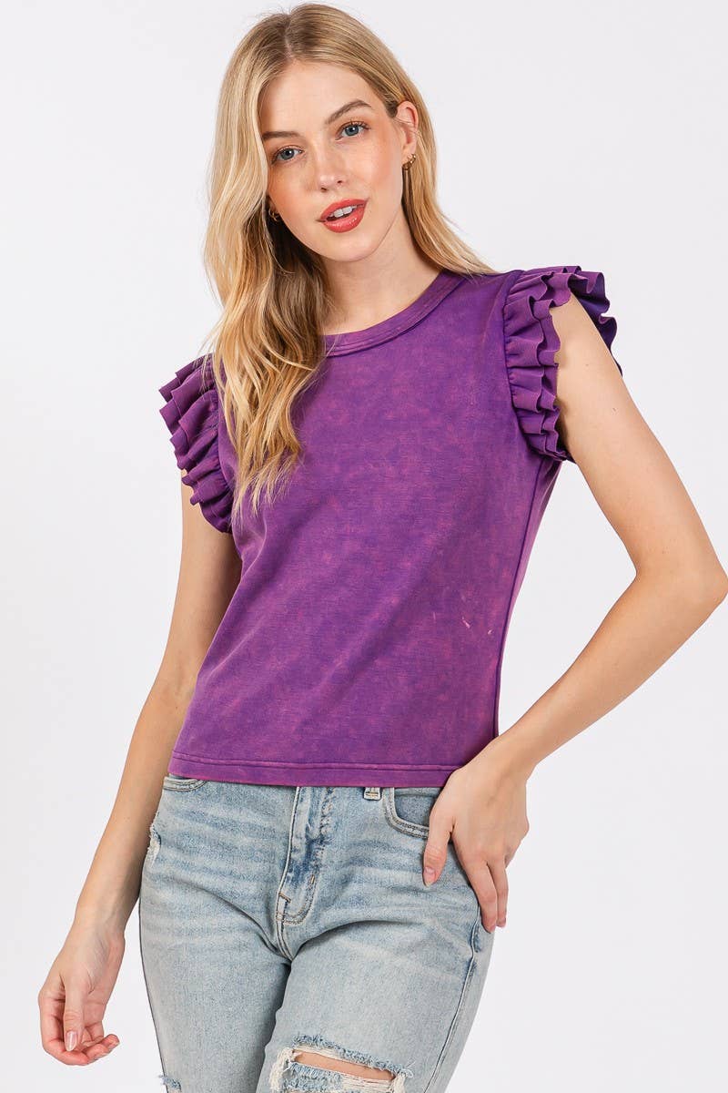 Orchid Mineral Washed Ruffle Sleeve Blouse