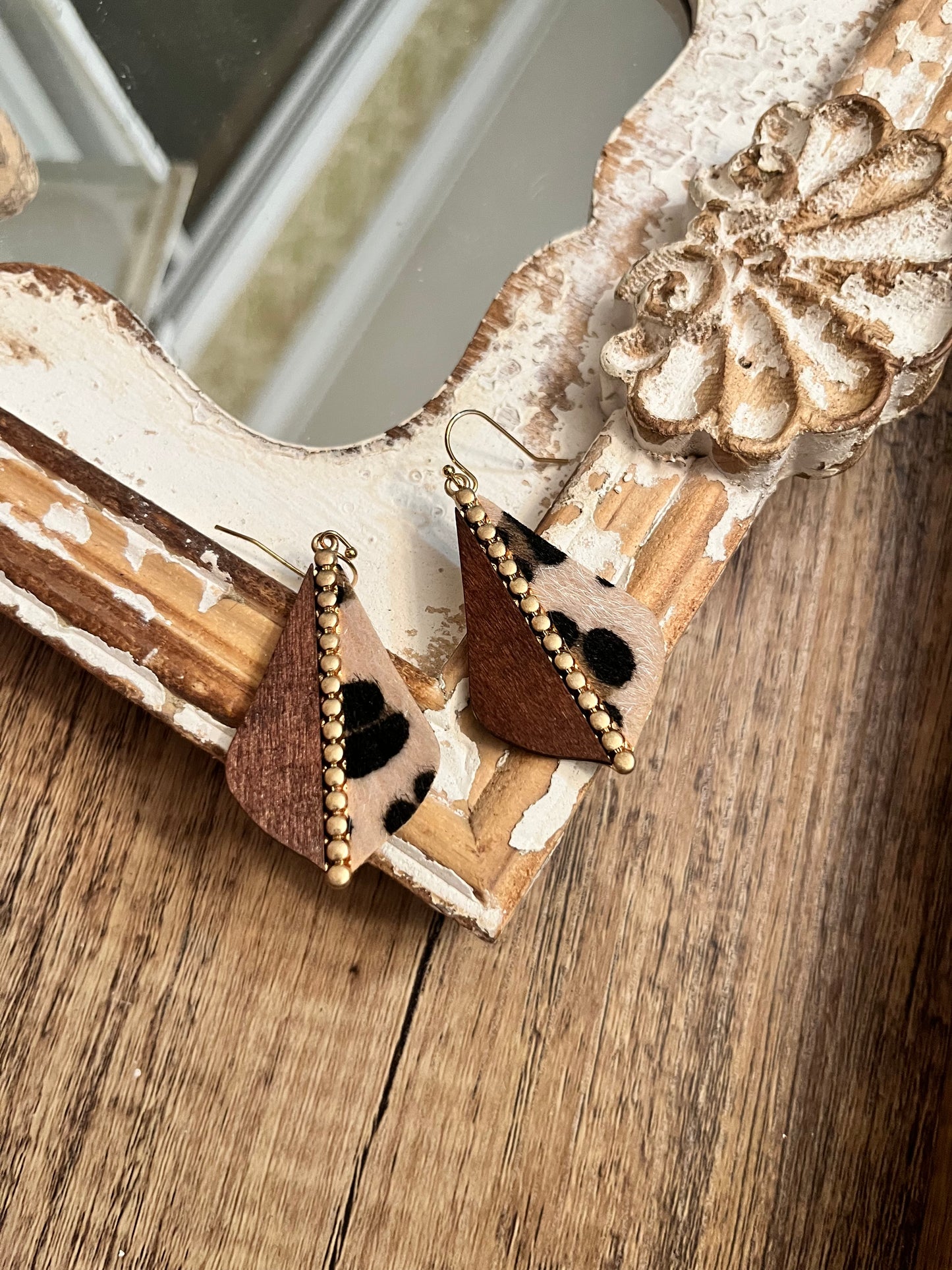 Leopard Wood Dangle Earrings