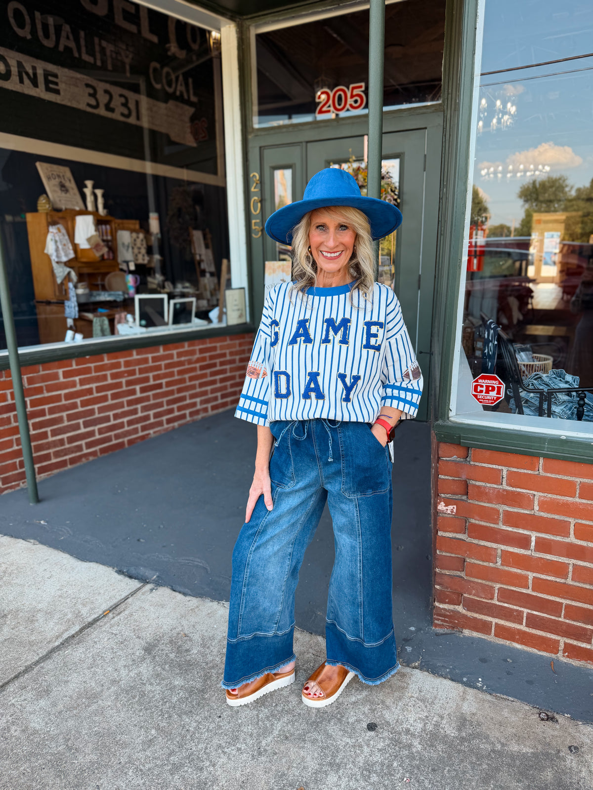 Game Day Striped Top Blue