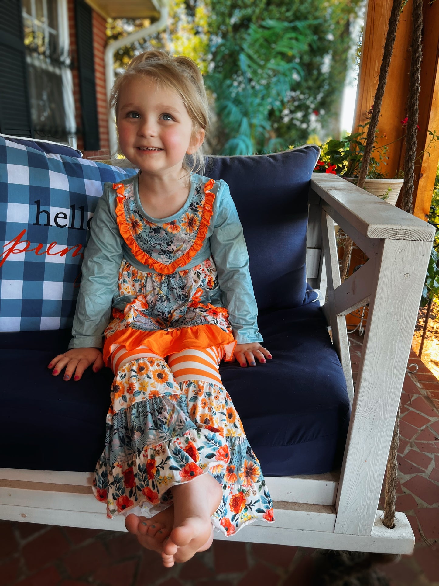 Adorable Sweetness Teal & Squash Floral Ruffle Set