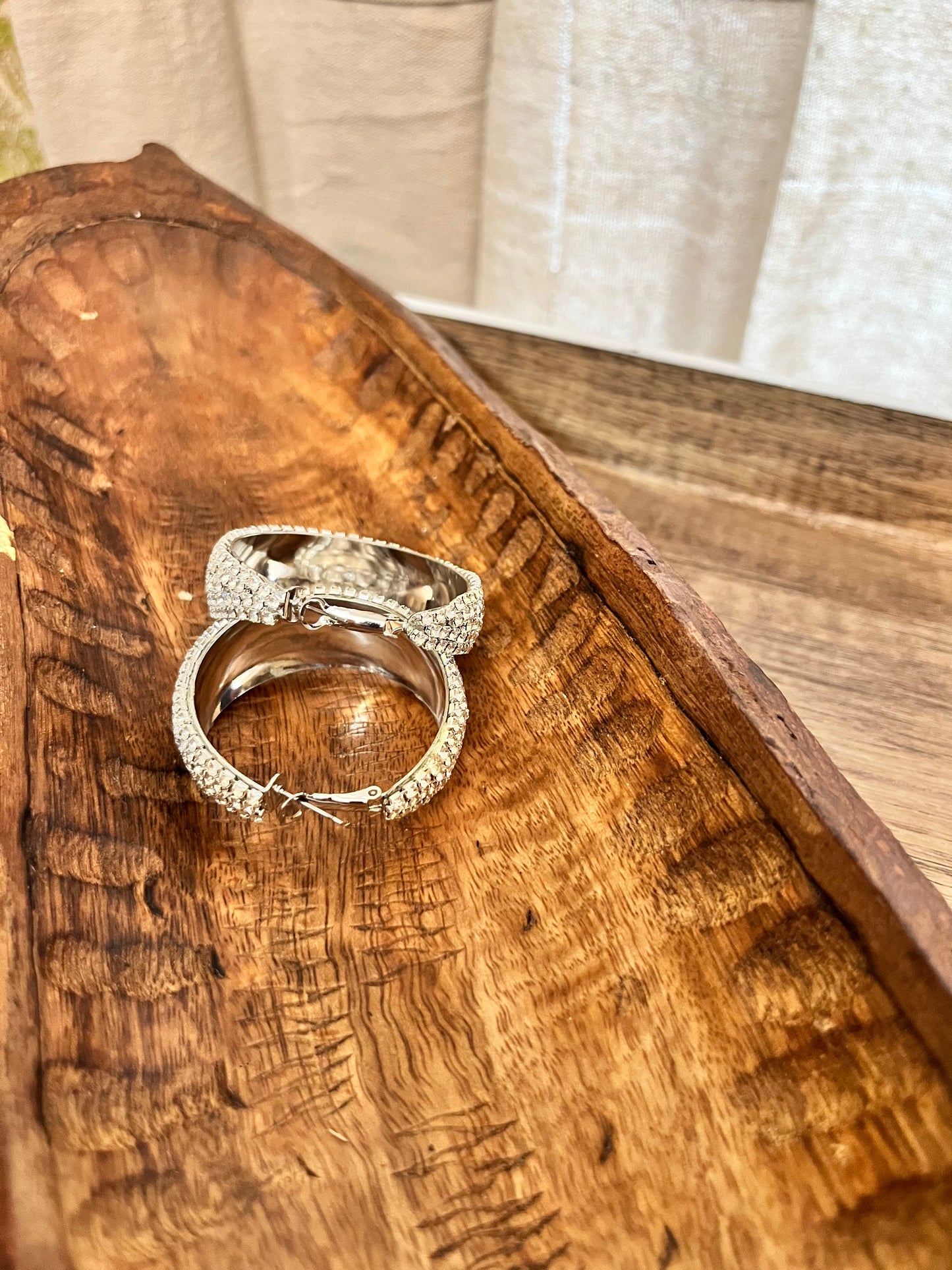 Large Rhinestone Hoops - Silver