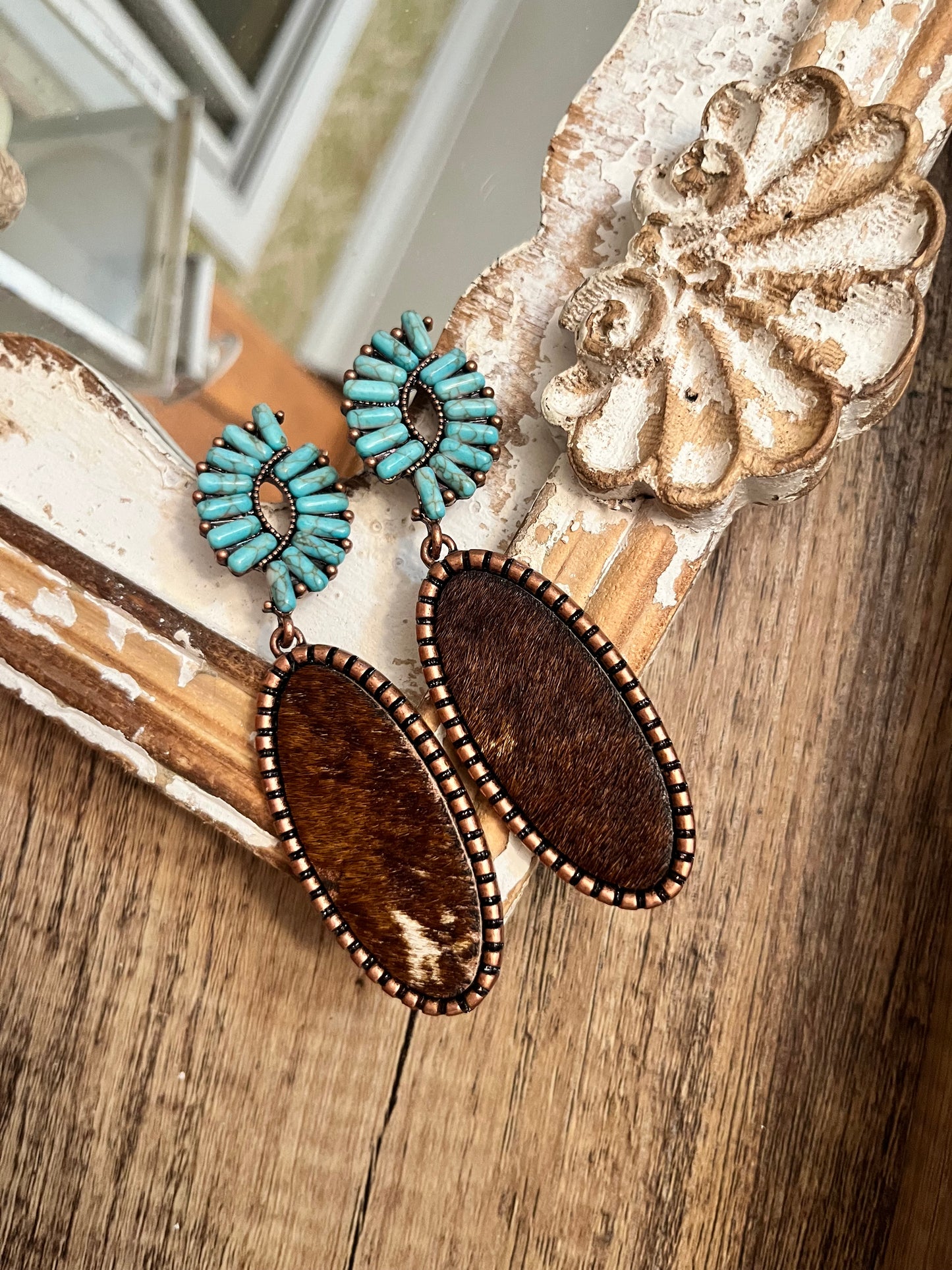 Turquoise Cowhide Earrings
