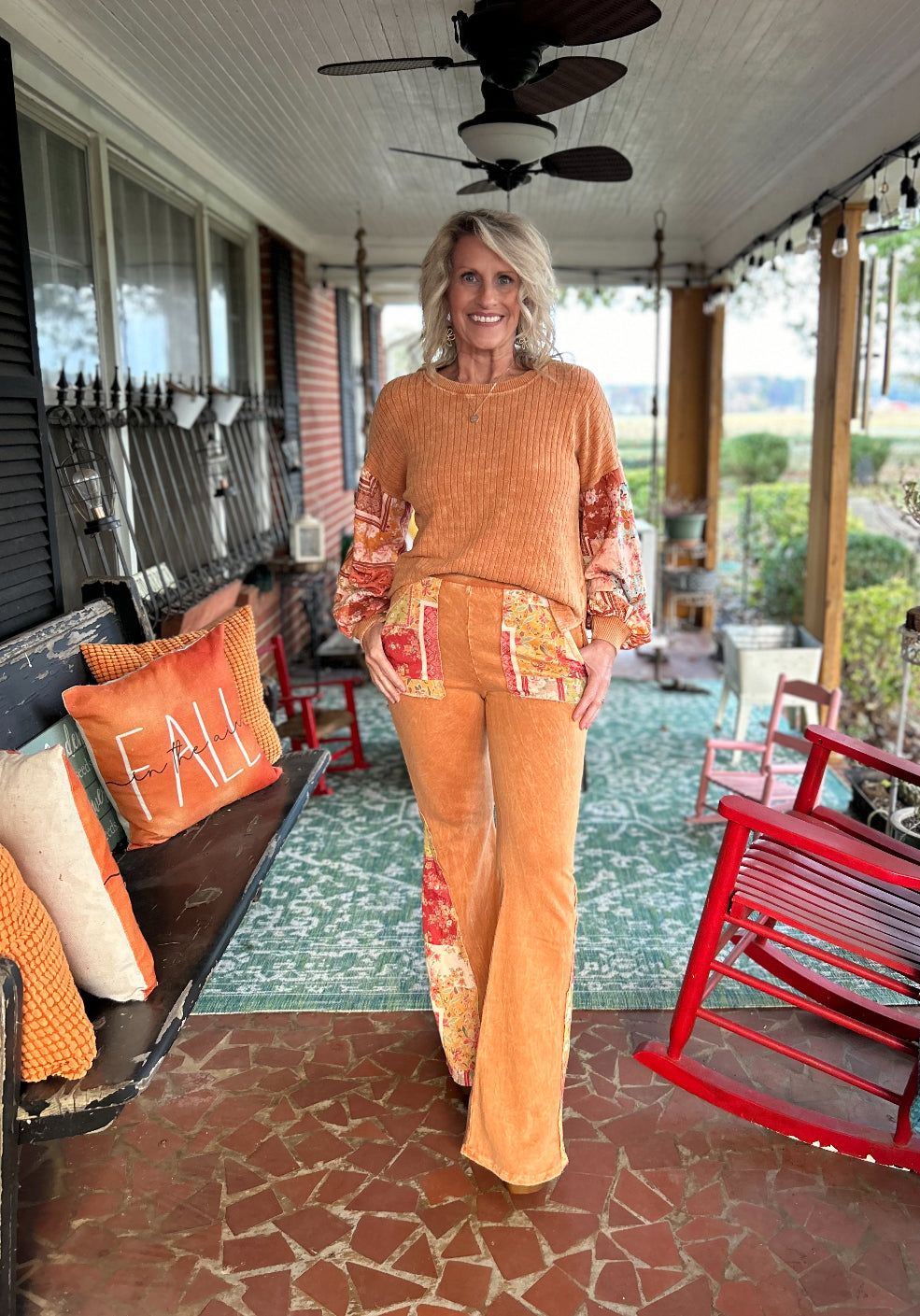 Patch Me Up Butterscotch Rib Knit Top