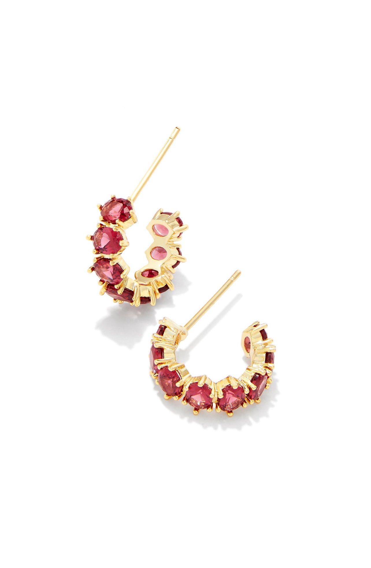 Cailin Red Crystal Gold Huggie Earrings