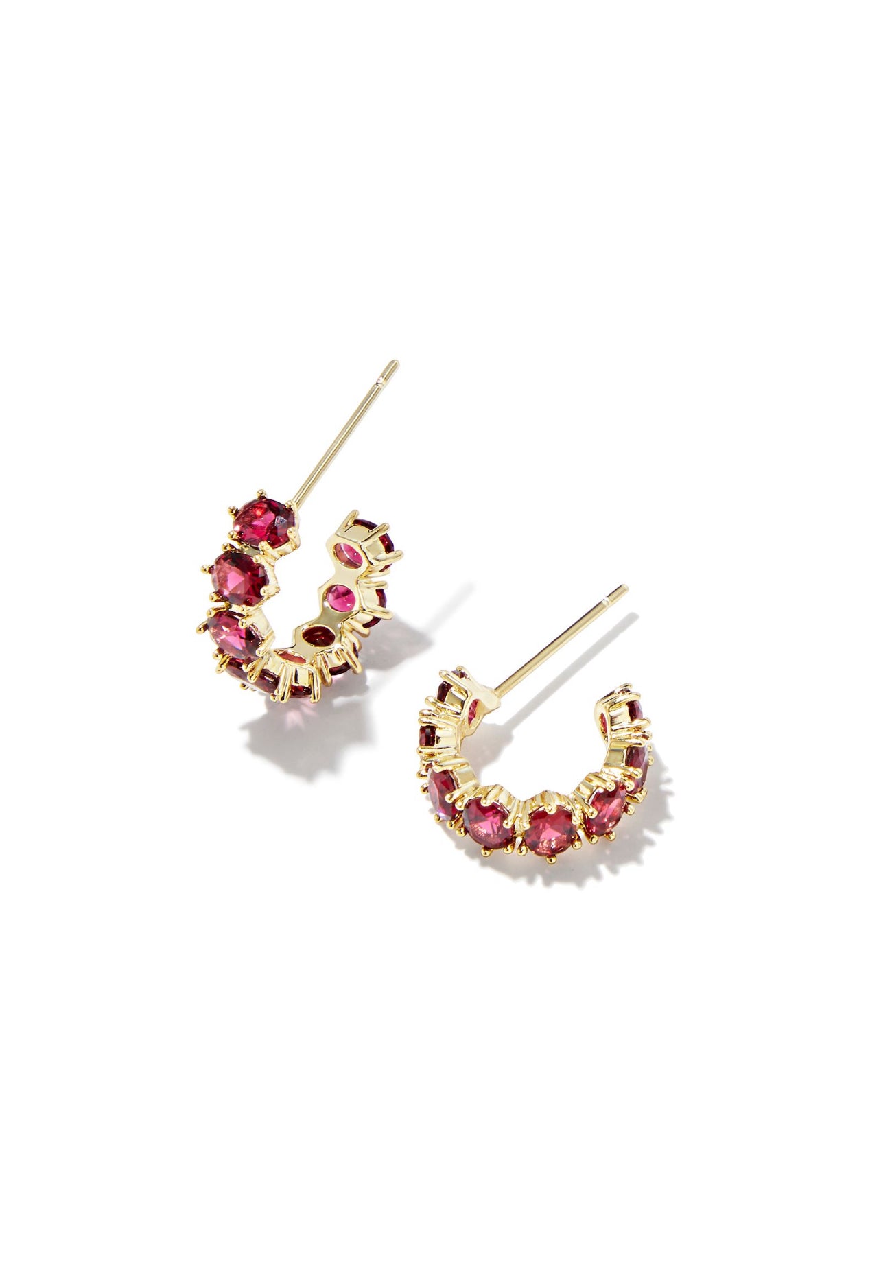 Cailin Burgundy Crystal Gold Huggie Earrings