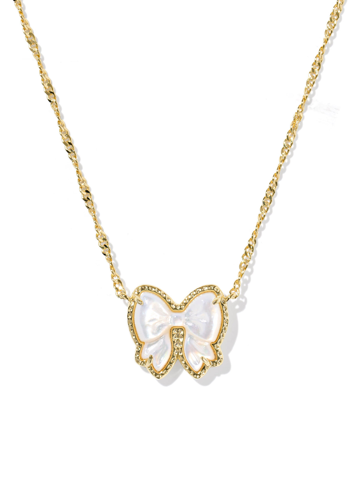 Haley Bow Pendant Necklace Gold Ivory