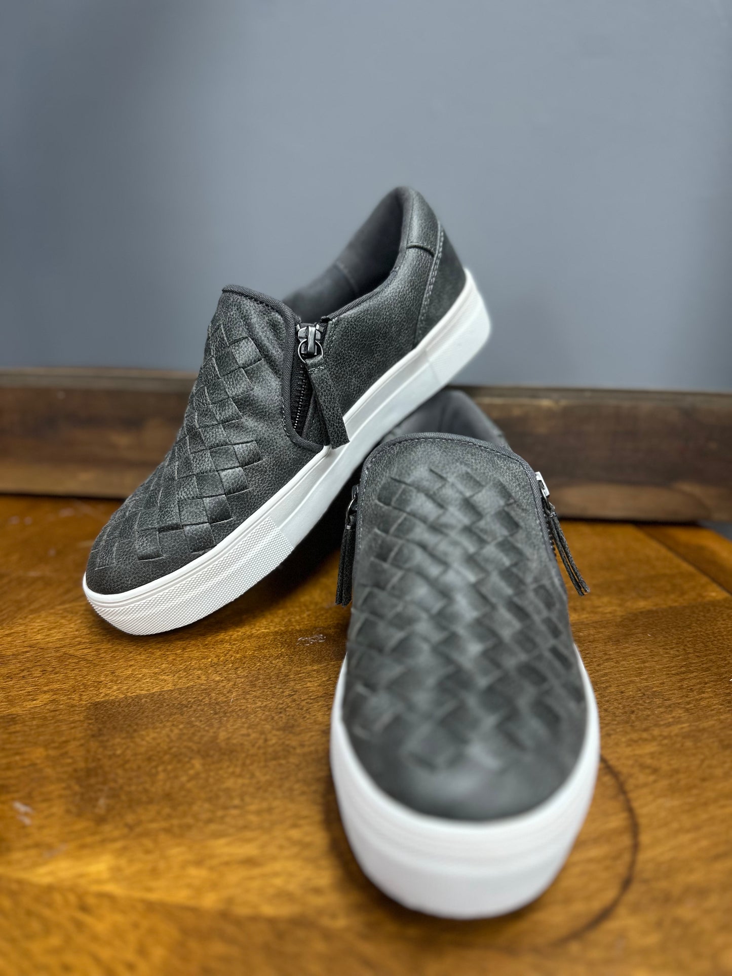 Charcoal Woven Slip-on Sneakers