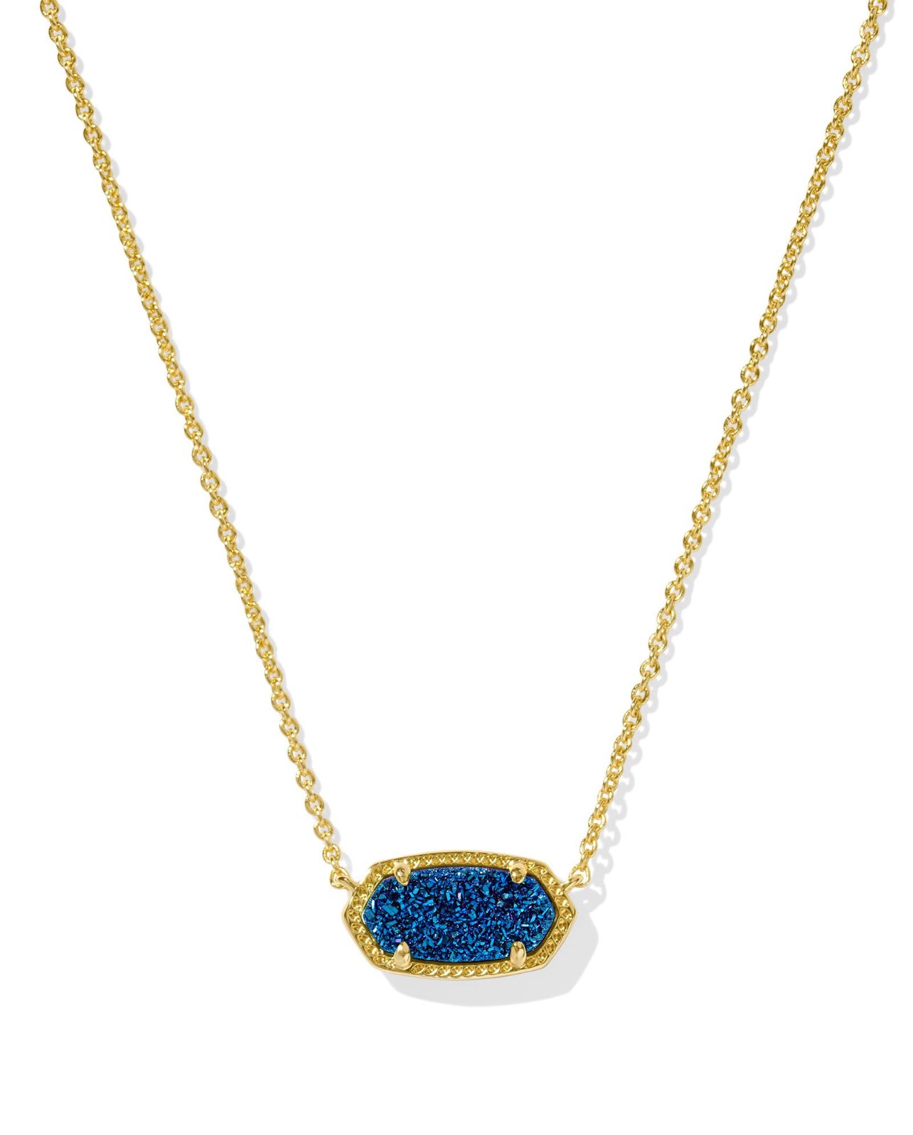 Elisa Blue Drusy Short Pendant Necklace Gold