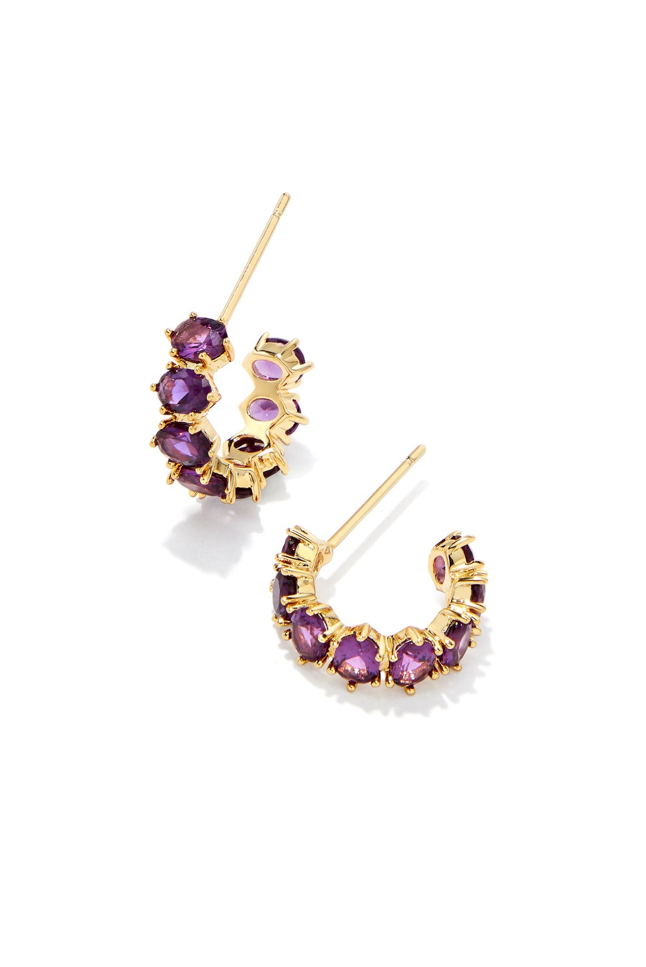 Cailin Purple Crystal Gold Huggie Earrings