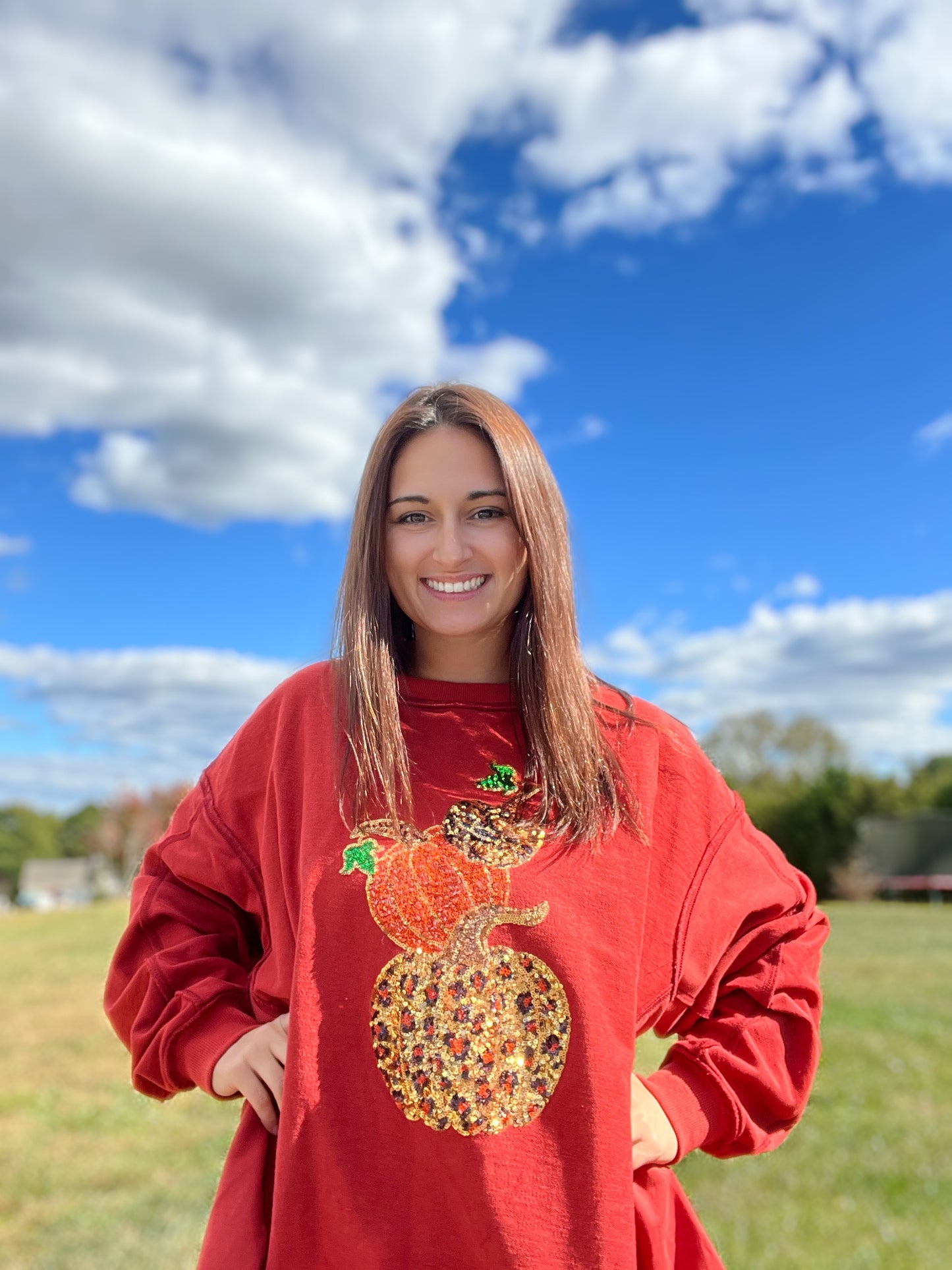 Oversized Pumpkin Sequin Sweatshirt