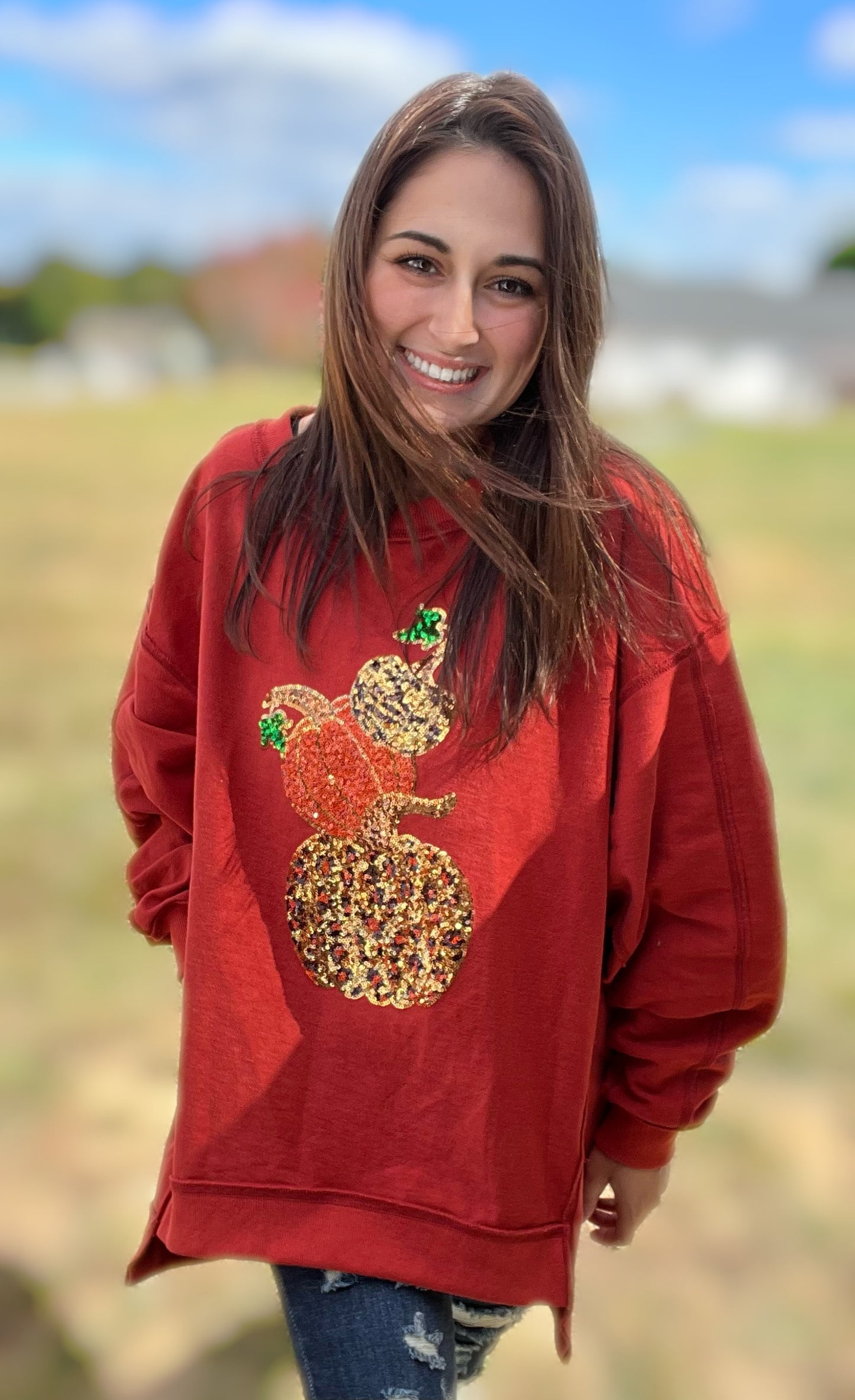 Oversized Pumpkin Sequin Sweatshirt