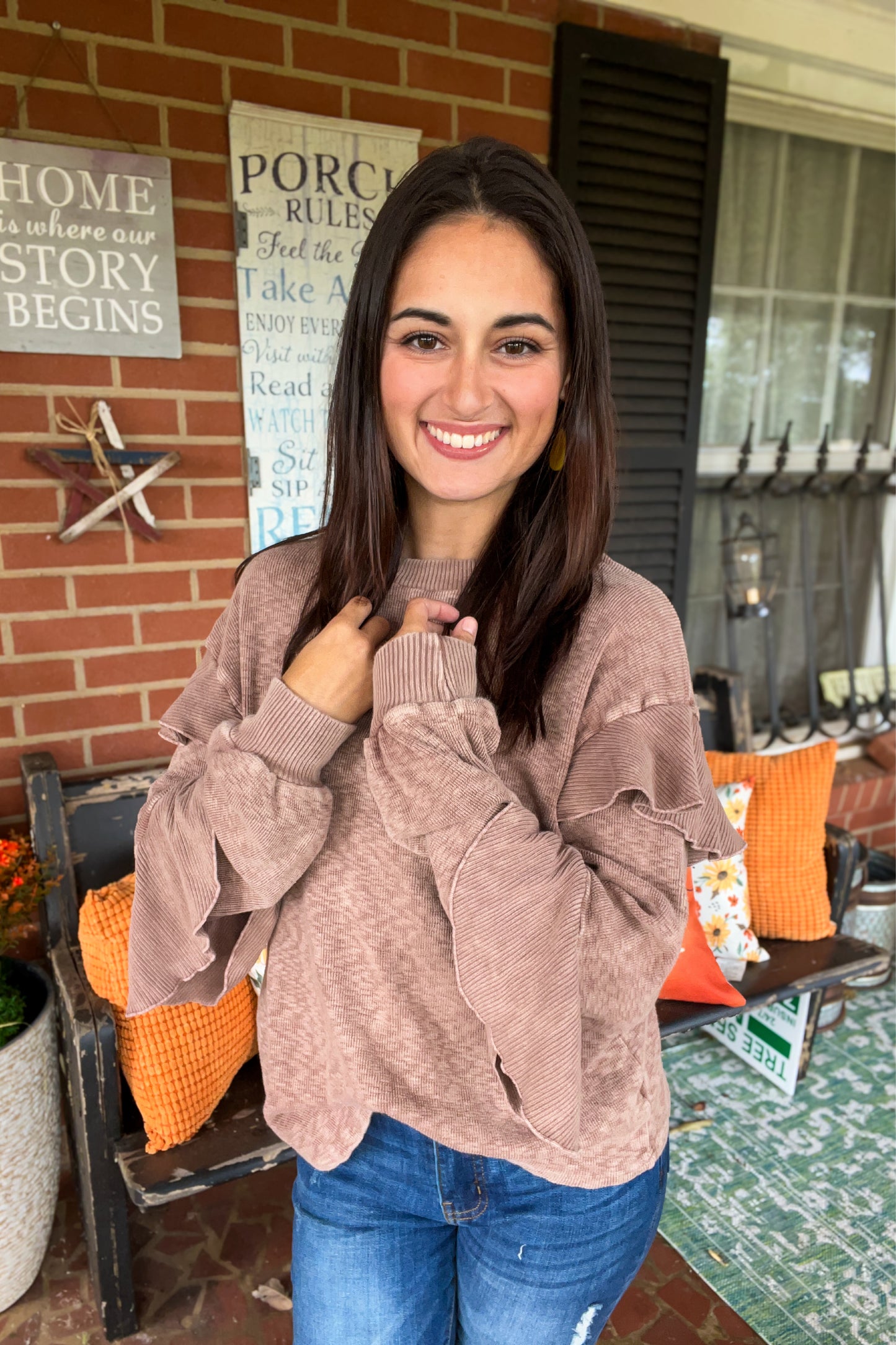 Mocha Me Crazy Frill Sleeve Top