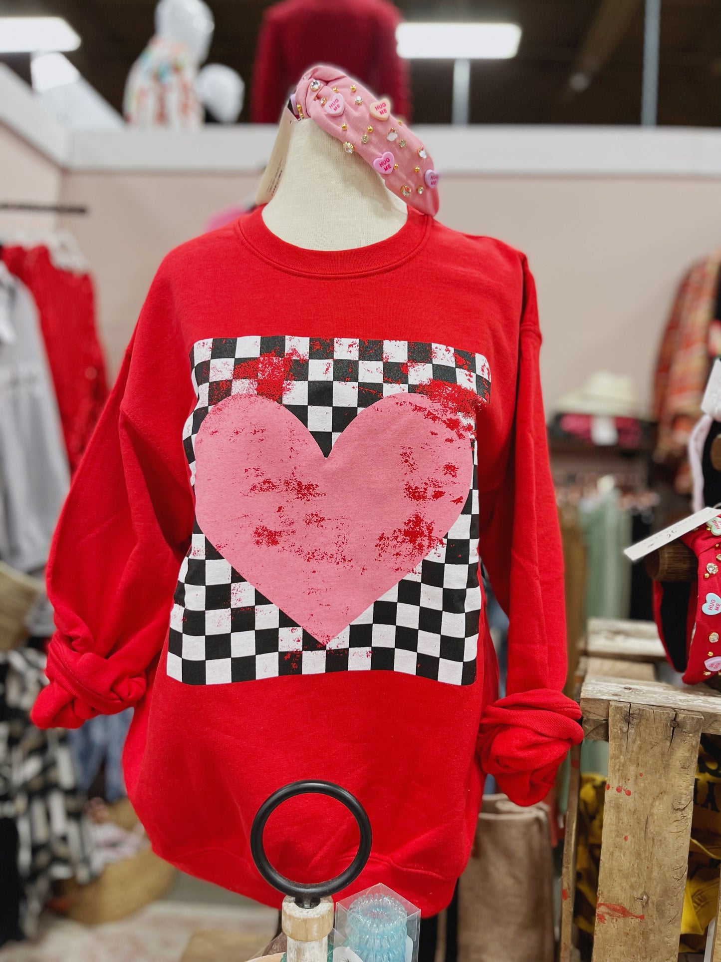 Red Checkered Heart Crewneck