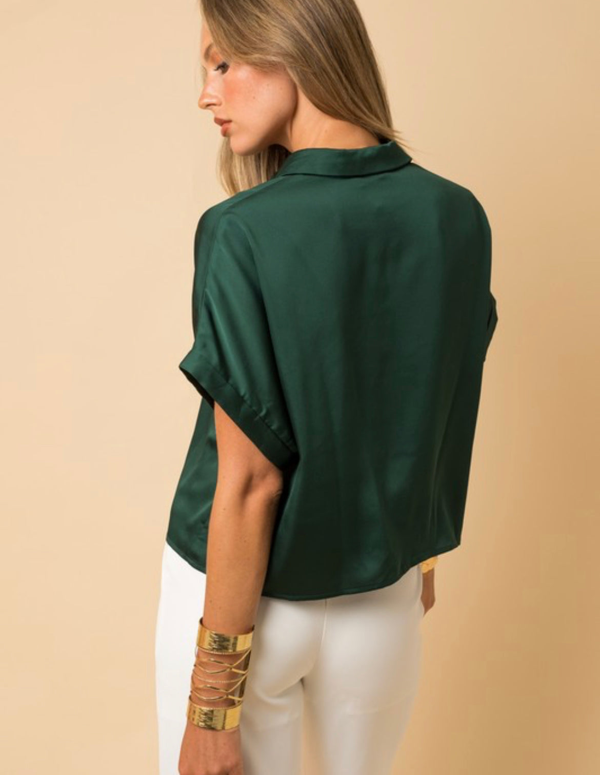 Vintage Green Silk Button Down Blouse