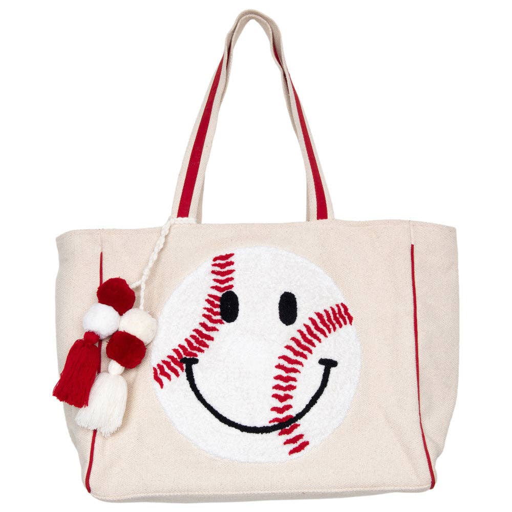 Baseball Oversized Happy Face Tote Bag