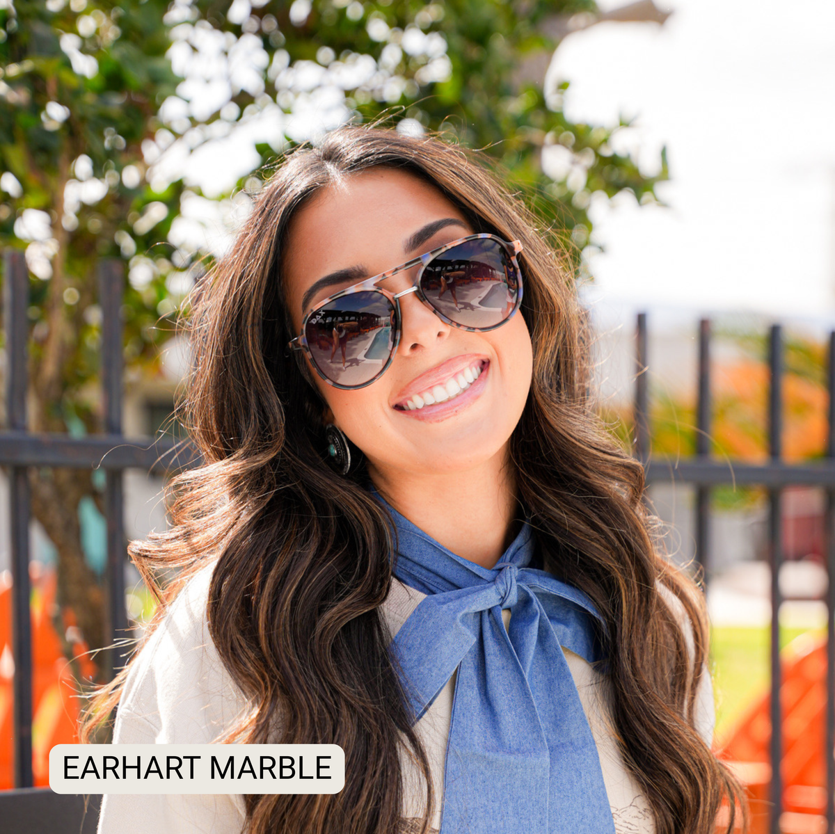 Earhart Womenโs Aviator Polarized Sunglasses in Marble