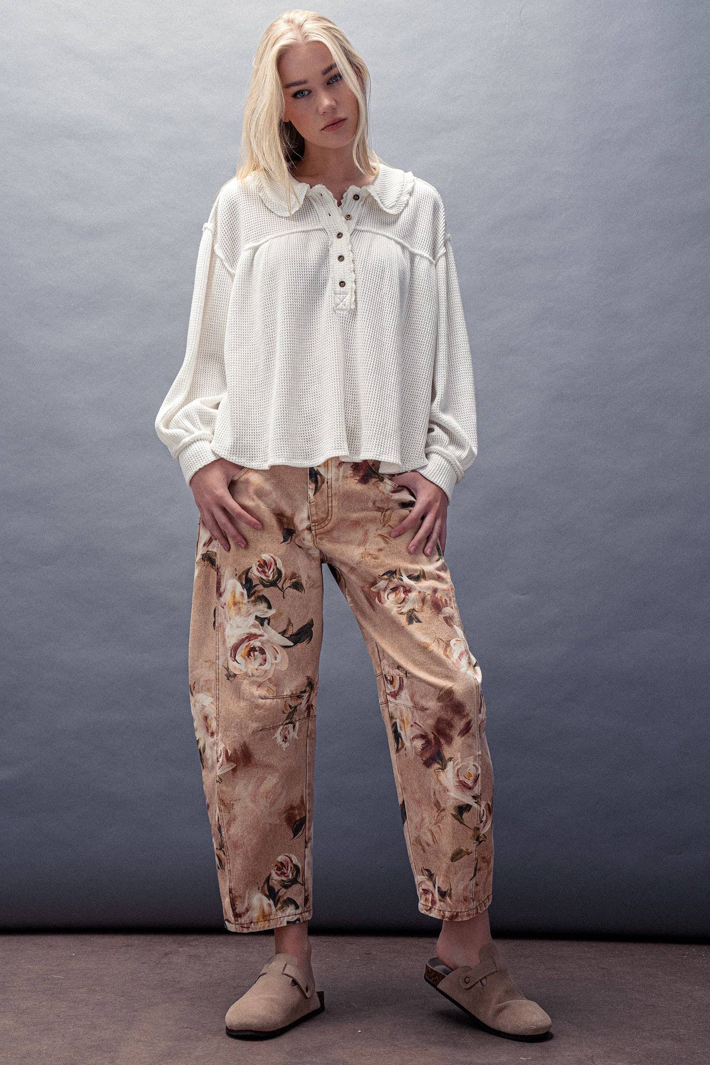 Vintage Relaxed Floral Print Barrel Jeans