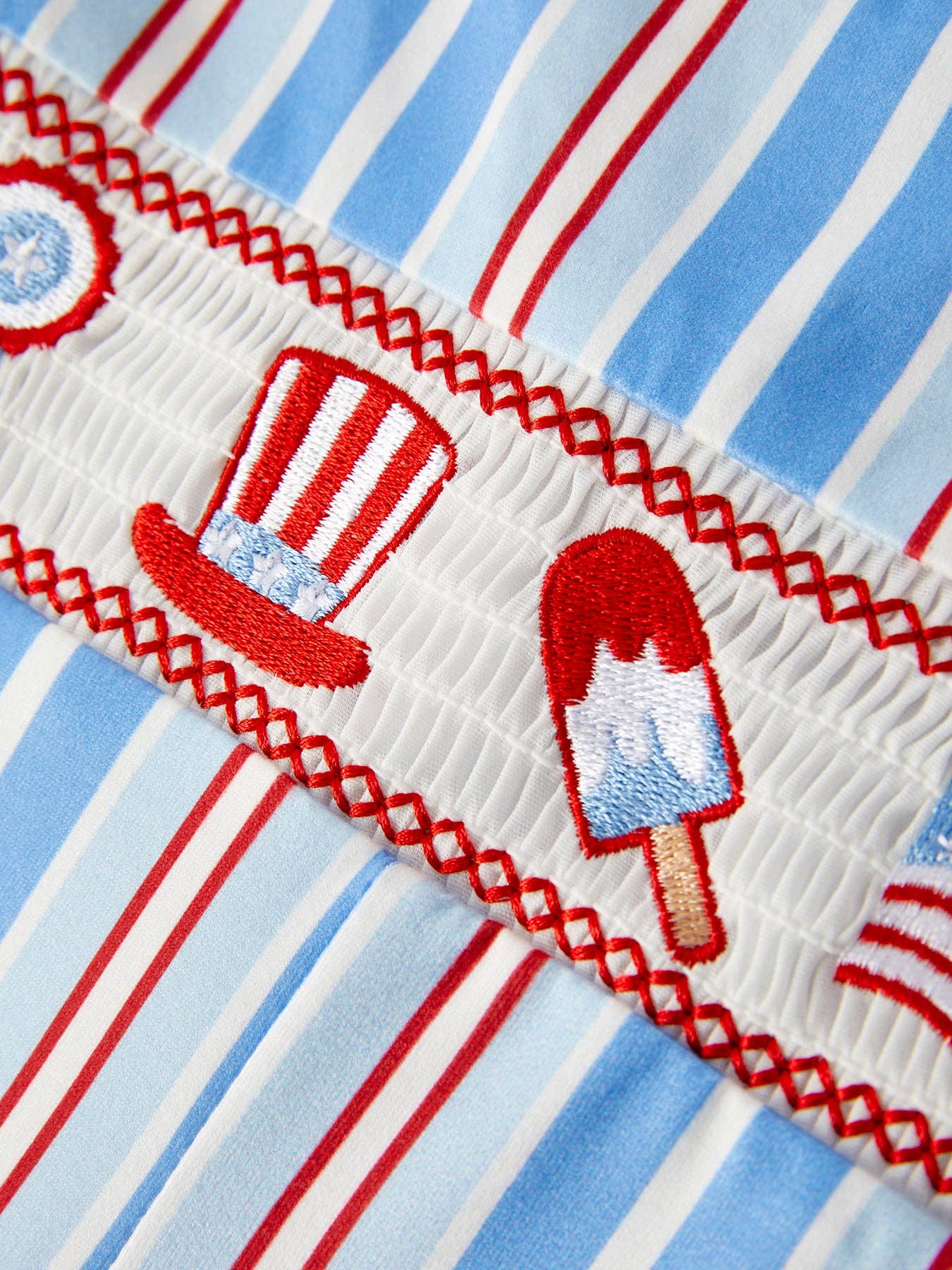 Ice Cream Striped Smocked Baby Boy Romper