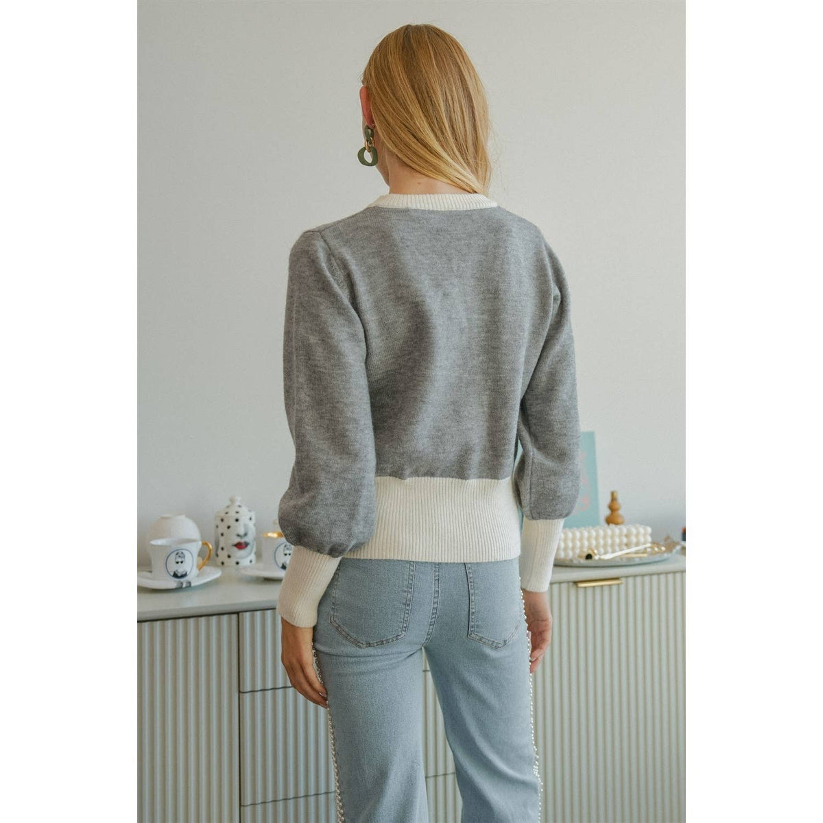Grey Wildflower Applique Sweater