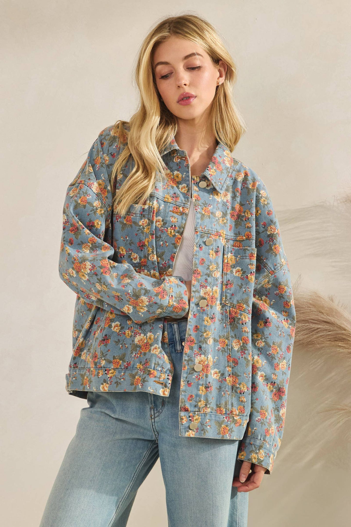 Twill Floral Denim Jacket